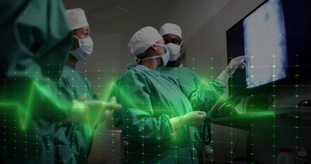 Surgeons Analyzing Medical Data with Digital Interface