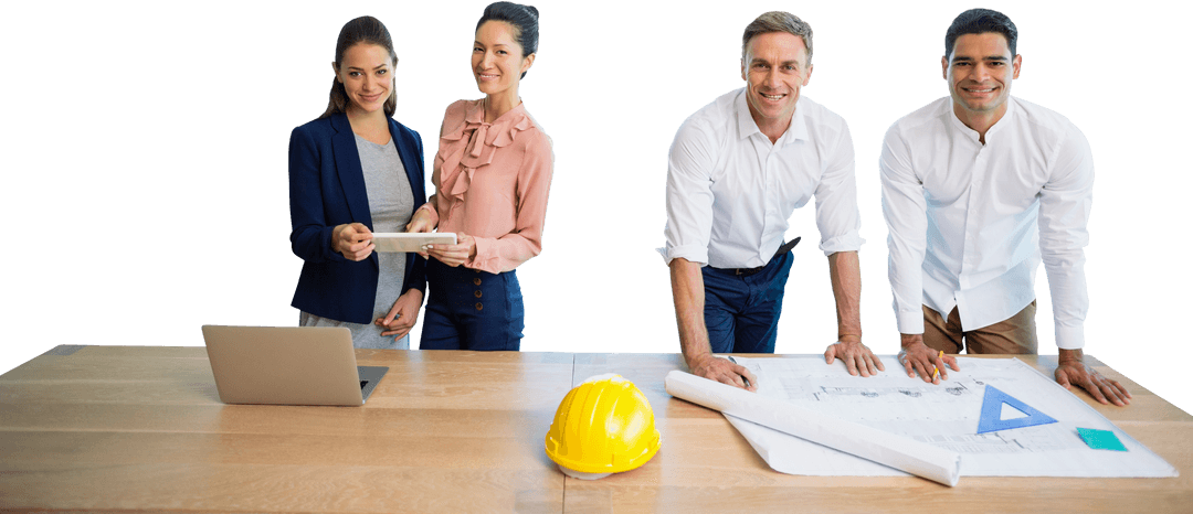 Transparent Team of Architects Collaborating on Project