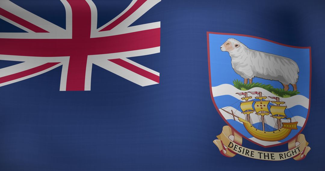 Waving Falkland Islands Flag with Emblem, Symbol of National Identity