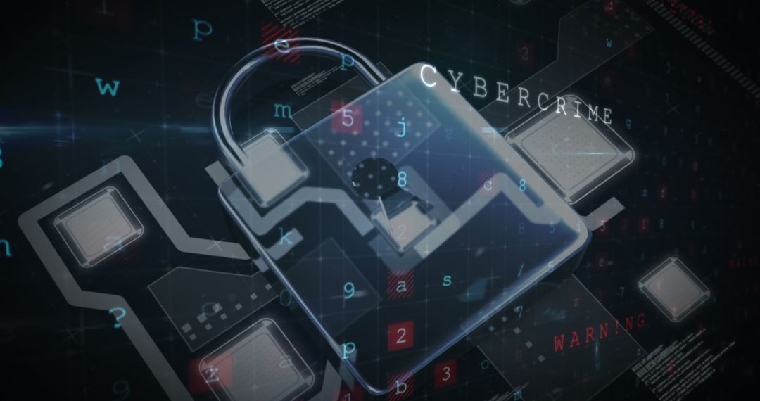 Cybersecurity Concept with Padlock and Digital Interface Icons