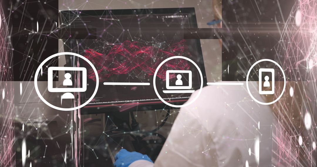 Digital Interface Concept with Media Icons and Computer Interaction