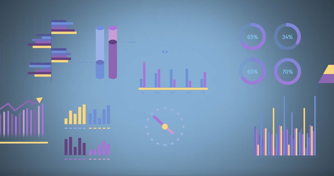 Colorful Data Visualization Charts and Graphs on Blue Background