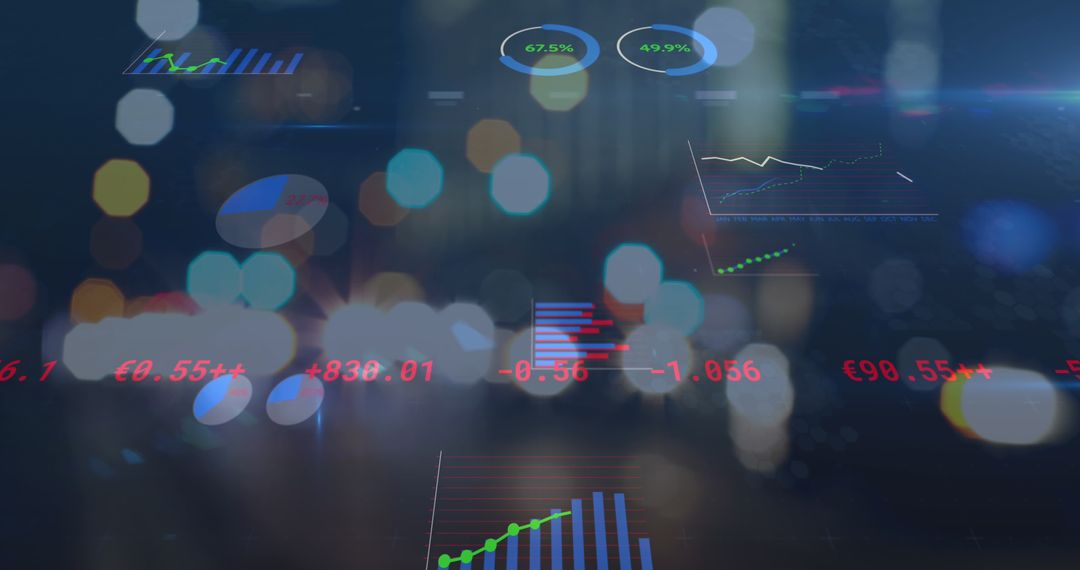 Digital Data and Statistics Over Blurred Cityscape