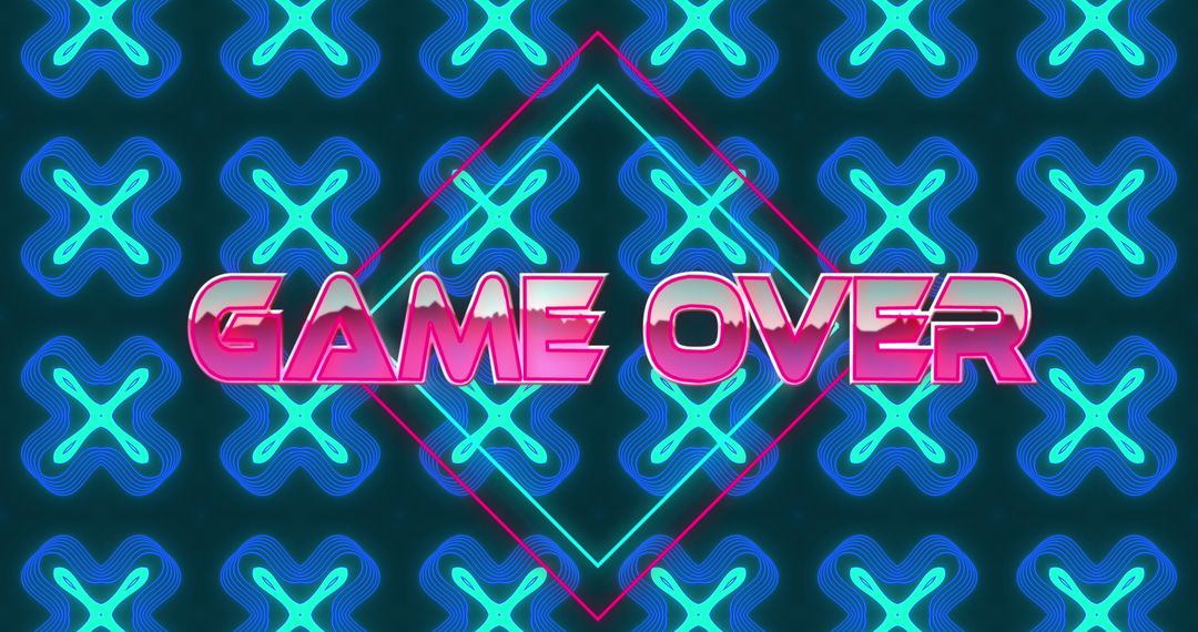 Neon Game Over Sign on Kaleidoscope Background