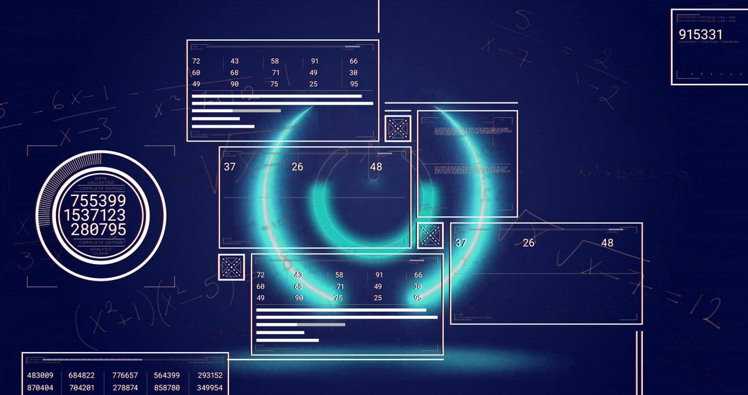 Futuristic Interface with Revolving Ring Chart and Digital Data Panels