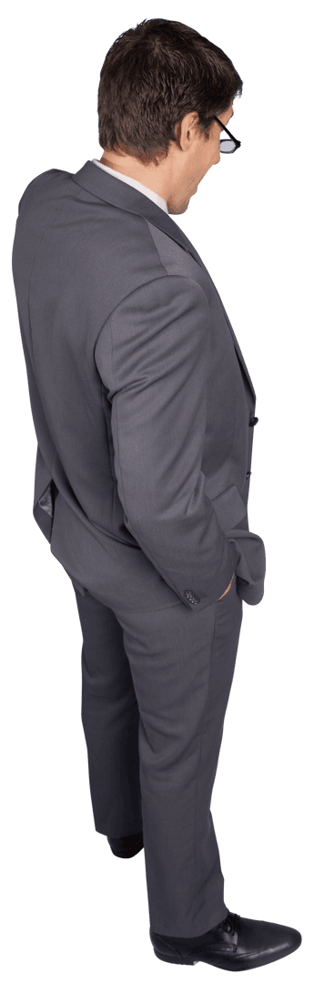 Transparent Businessman Reflecting while Adjusting Glasses