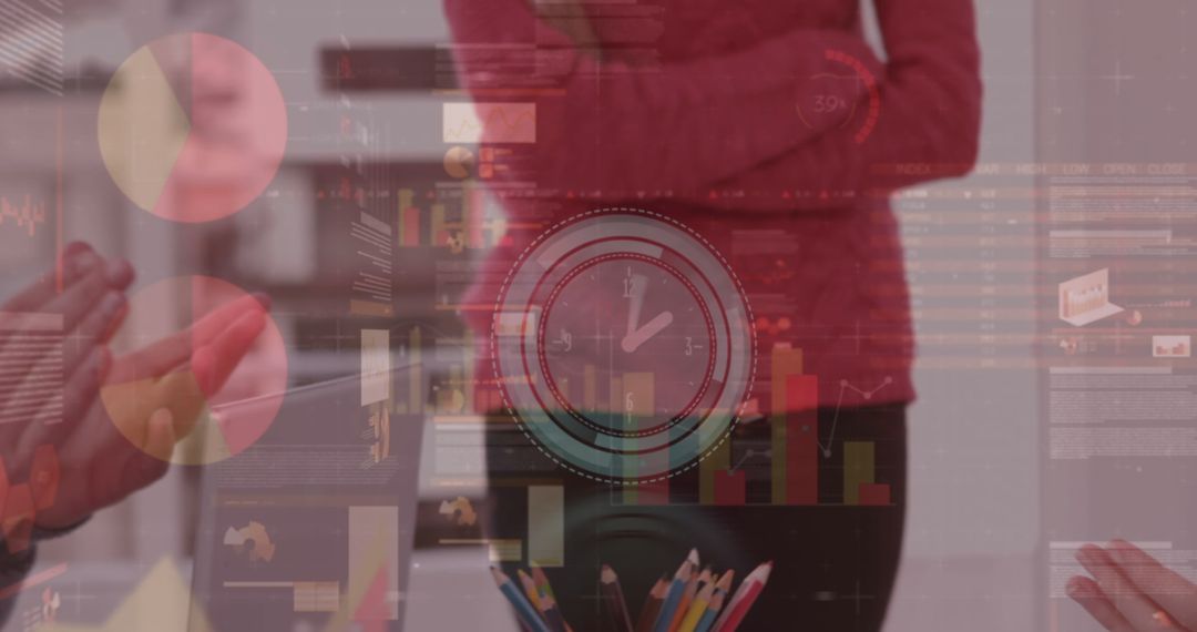 Business Meeting with Data Visualization Overlay and Applause