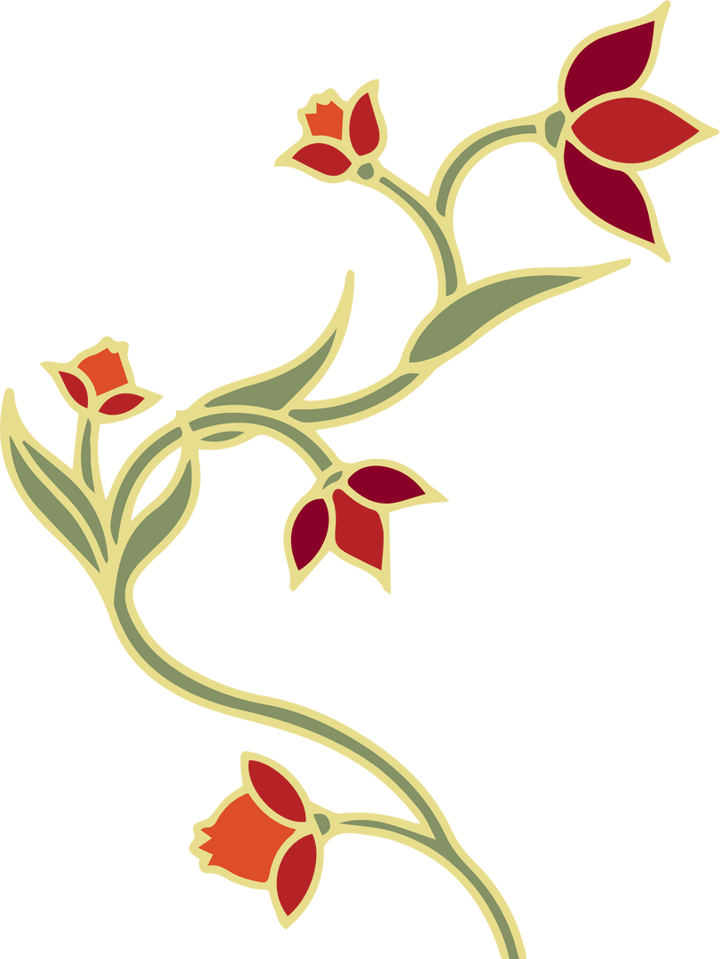 Abstract Botanical Vine with Red Blossoms Transparent Background