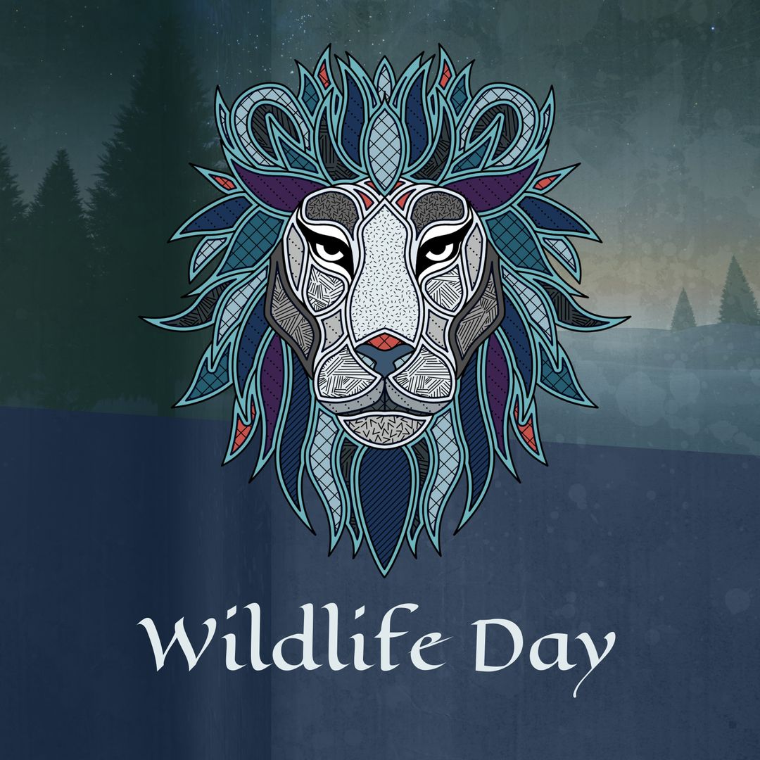 Wildlife Day Banner with Artistic Lion and Forest Theme