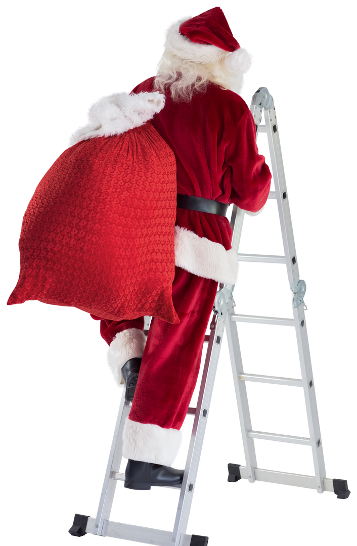 Transparent Santa with sack climbing ladder spreading holiday cheer - Download Free Stock Images Pikwizard.com