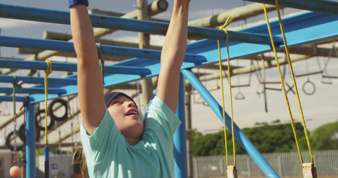 Child on Outdoor Monkey Bars at Adventure Playground