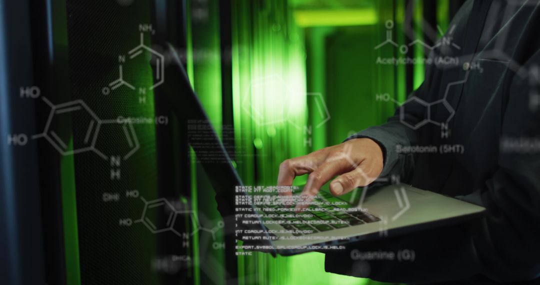 IT Engineer Analyzing Data on Server with Laptop