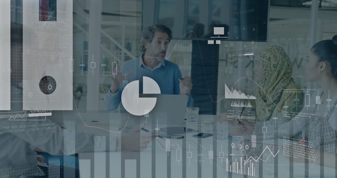 Diverse Team Analyzing Financial Data on Digital Interface