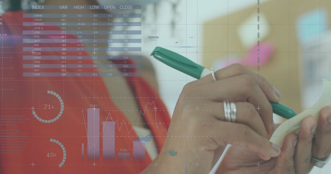 Caucasian Businesswoman Using Smartphone with Digital Data Overlay