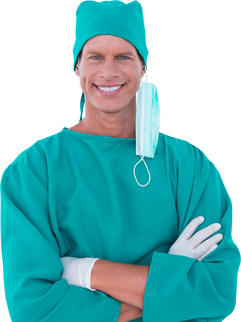 Transparent Smiling Surgeon Wearing Scrubs