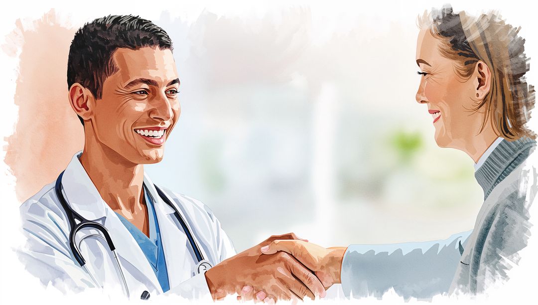 Doctor in White Coat and Patient Shaking Hands in Consultation