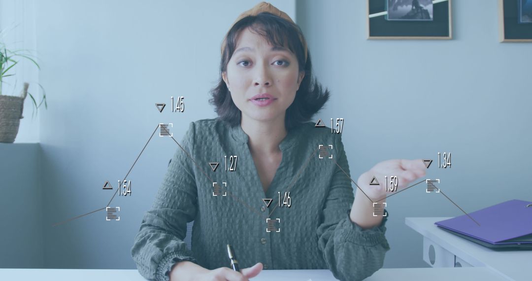 Businesswoman Analyzing Data in Video Call with Dynamic Graphs