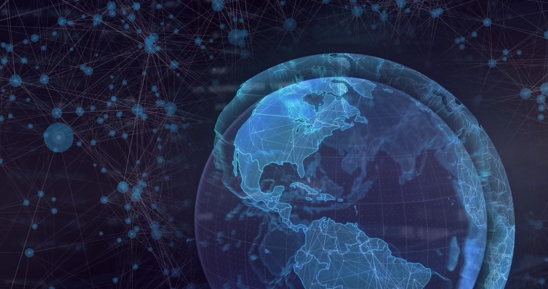 Digital Network Connections Over Earth Holograph Visualization