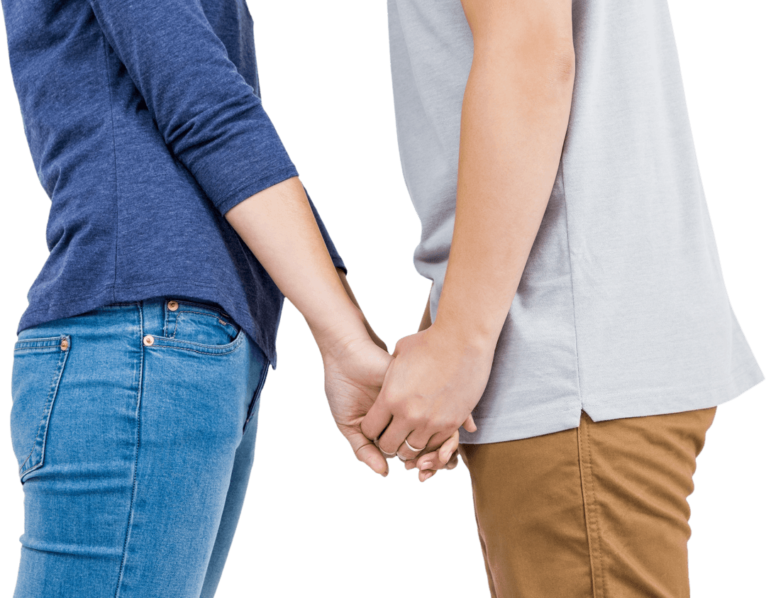 Transparent Mid Section of Couple Holding Hands Symbolizing Connection