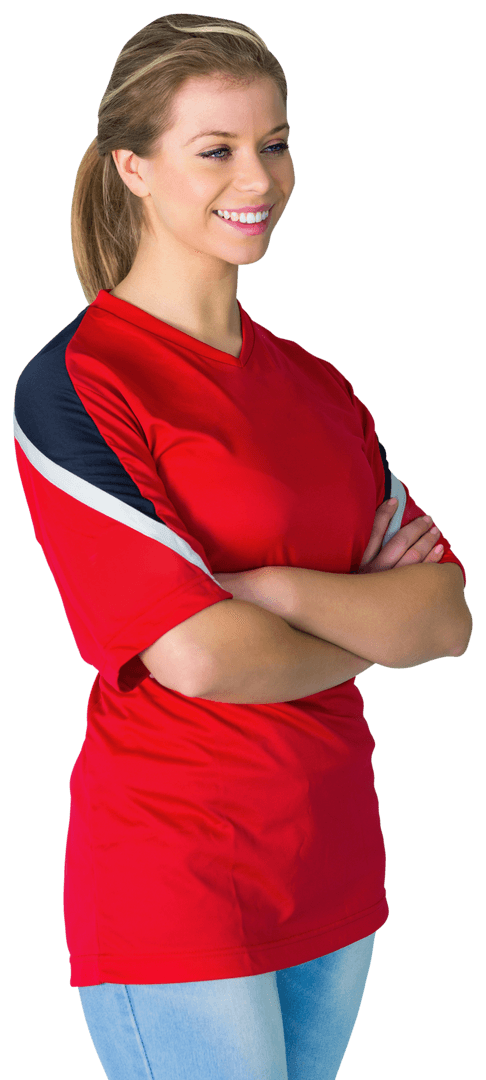 Smiling Young Football Fan in Red Jersey on Transparent Background