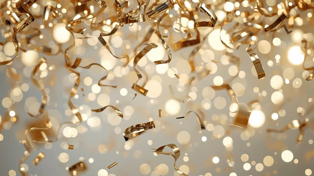 Golden Confetti and Streamers with Warm Bokeh Lights
