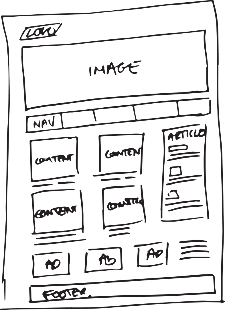 Digital Screen Wireframe Sketch on Transparent Background