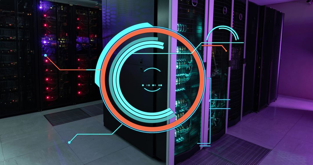 Digital Scanner Interface Overlaying Server Room