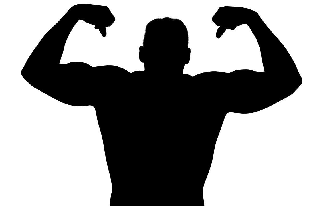 Transparent Silhouette of Athlete Flexing Muscles in Victory Pose