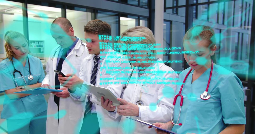 Healthcare Professionals Using Technology and AI in Medical Setting