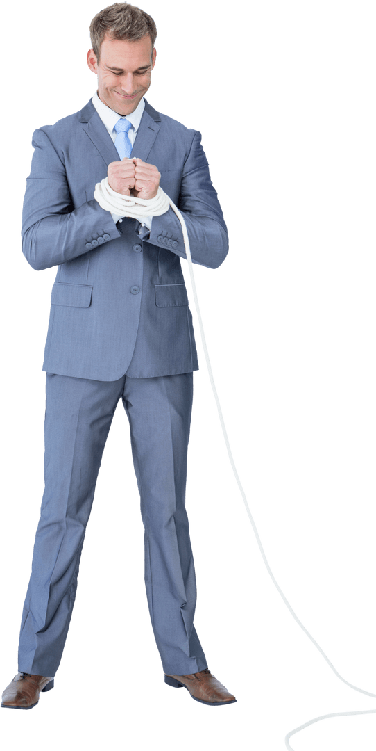 Transparent Businessman Tied with Rope Symbolizing Constraint