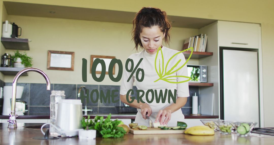 Young Woman Preparing Vegan Meal in Modern Kitchen - Free Images, Stock Photos and Pictures on Pikwizard.com