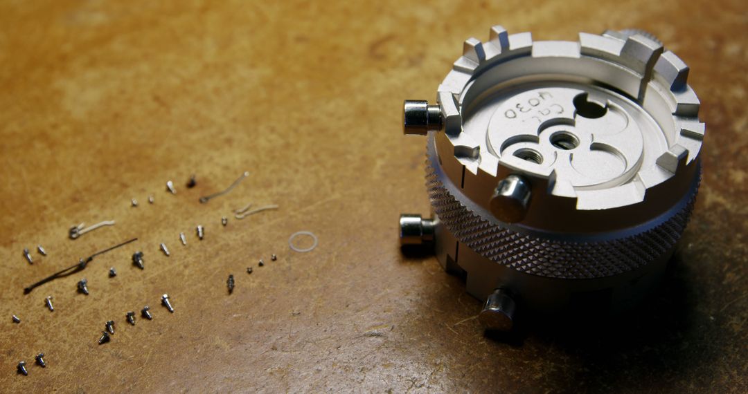 Disassembled Metal Component with Screws and Parts on Workbench - Free Images, Stock Photos and Pictures on Pikwizard.com