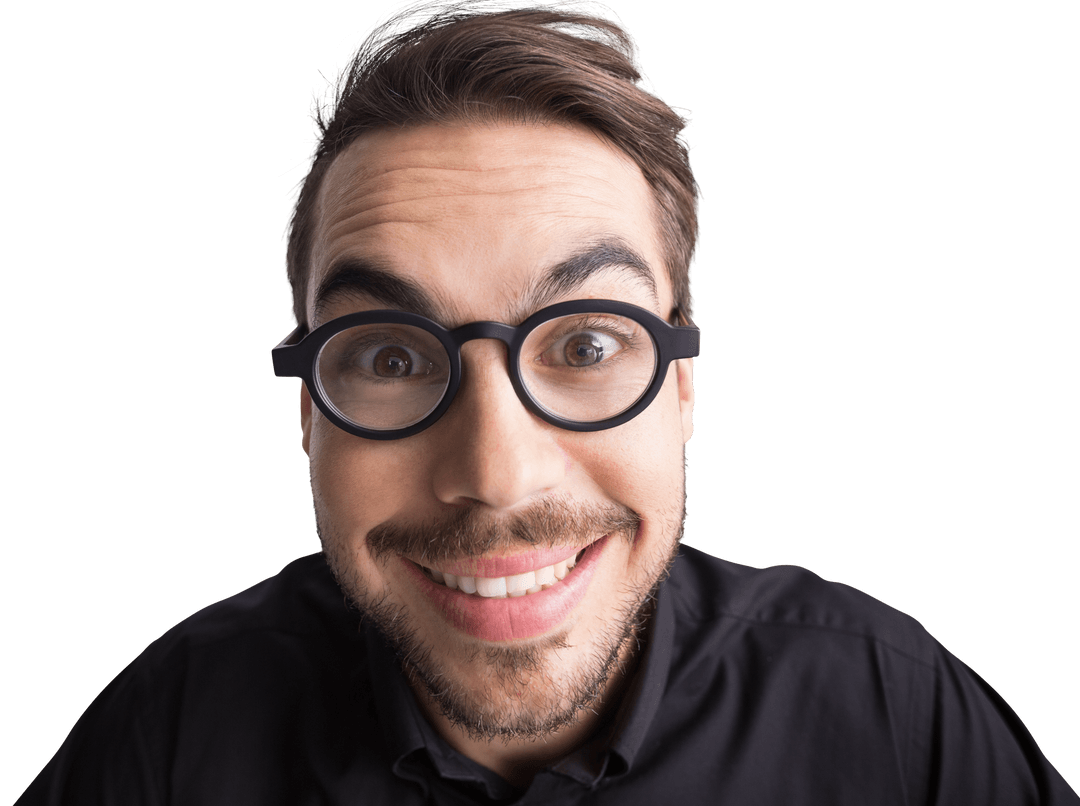 Smiling Businessman with Round Glasses on Transparent Background