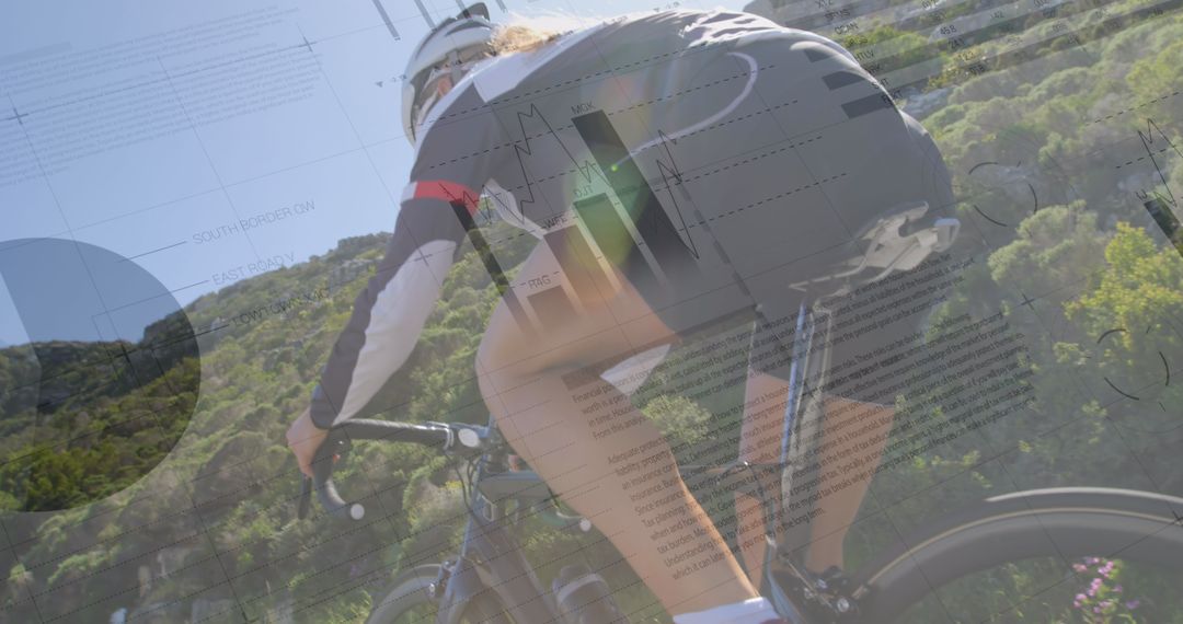 Cyclist with Data Overlay Represents Fitness and Technology Integration