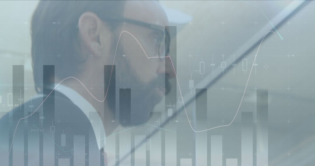 Caucasian Businessman Analyzing Data with Statistical Overlay