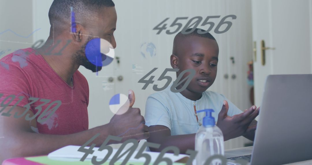 Father and Son Engaging in Online Learning with Seamless Technology Integration