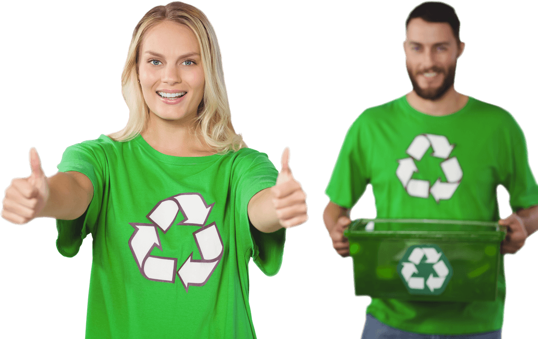 Happy People Supporting Recycling in Green Shirts