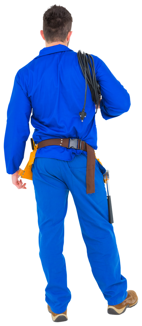 Back View of Electrician in Blue Uniform with Cable - Download Free Stock Images Pikwizard.com