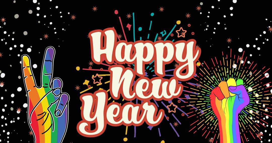 Festive LGBTQ+ Hands Celebrating New Year with Fireworks