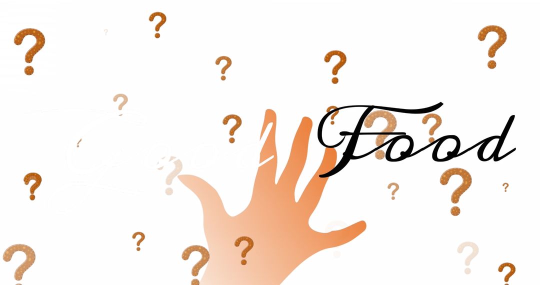 Abstract Hand with Floating Question Marks and Food Script