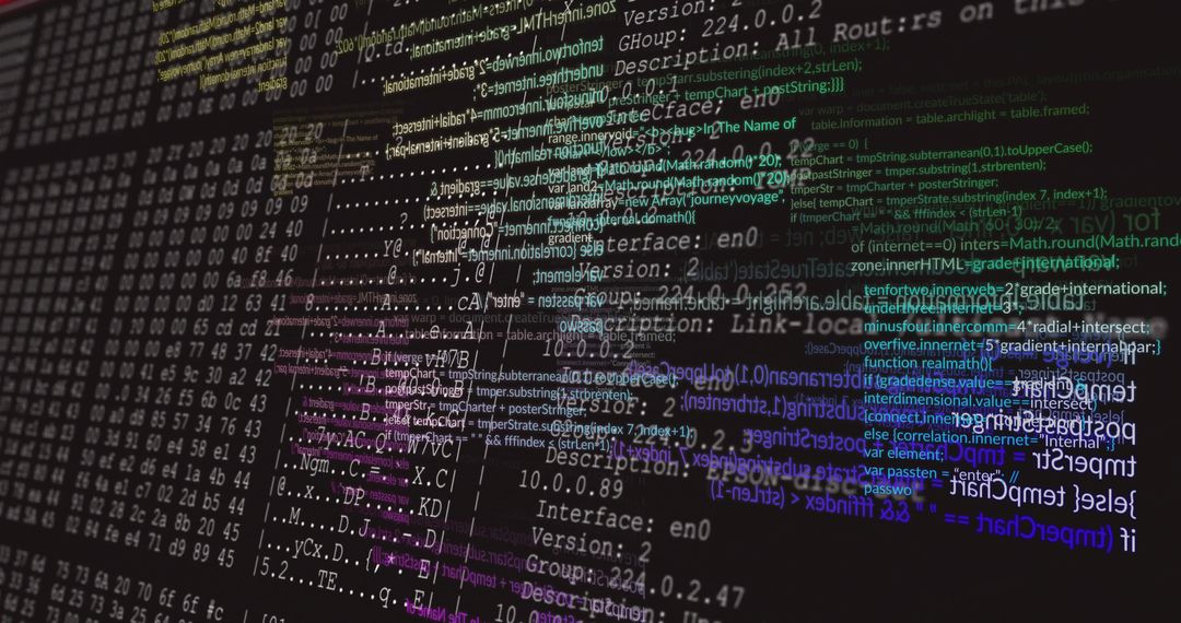 Colorful Coding Screen with Data and Network Interface Elements
