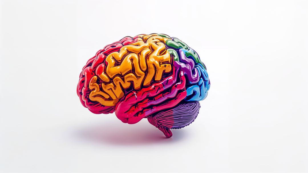 Colorful Segmented Brain Model Hovers on White