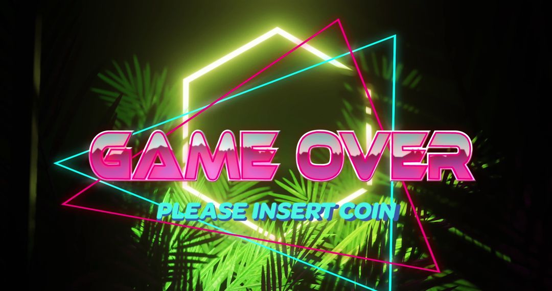 Neon Game Over Sign with Tropical Background
