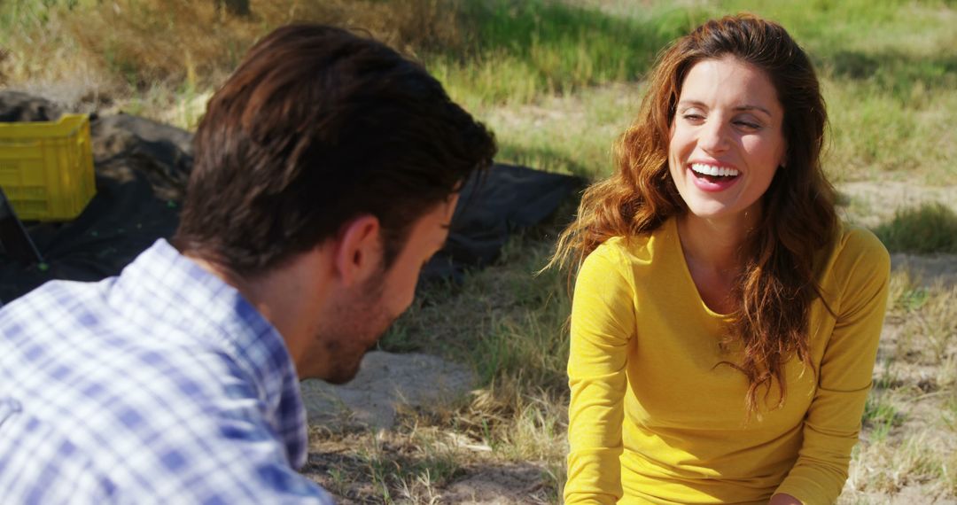 Happy Woman Enjoying Outdoor Conversation on Sunny Day - Free Images, Stock Photos and Pictures on Pikwizard.com