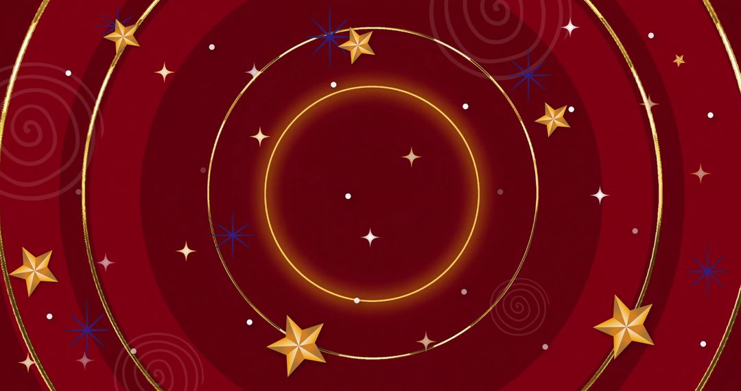 Festive Golden Stars and Snowflakes on Deep Red Backdrop
