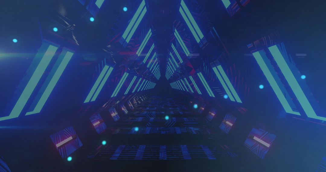 Futuristic Blue Tunnel with Digital Network Connections