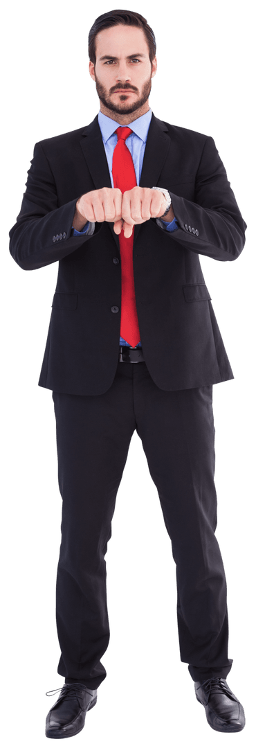Confident Businessman Clenching Fists in Transparent Background