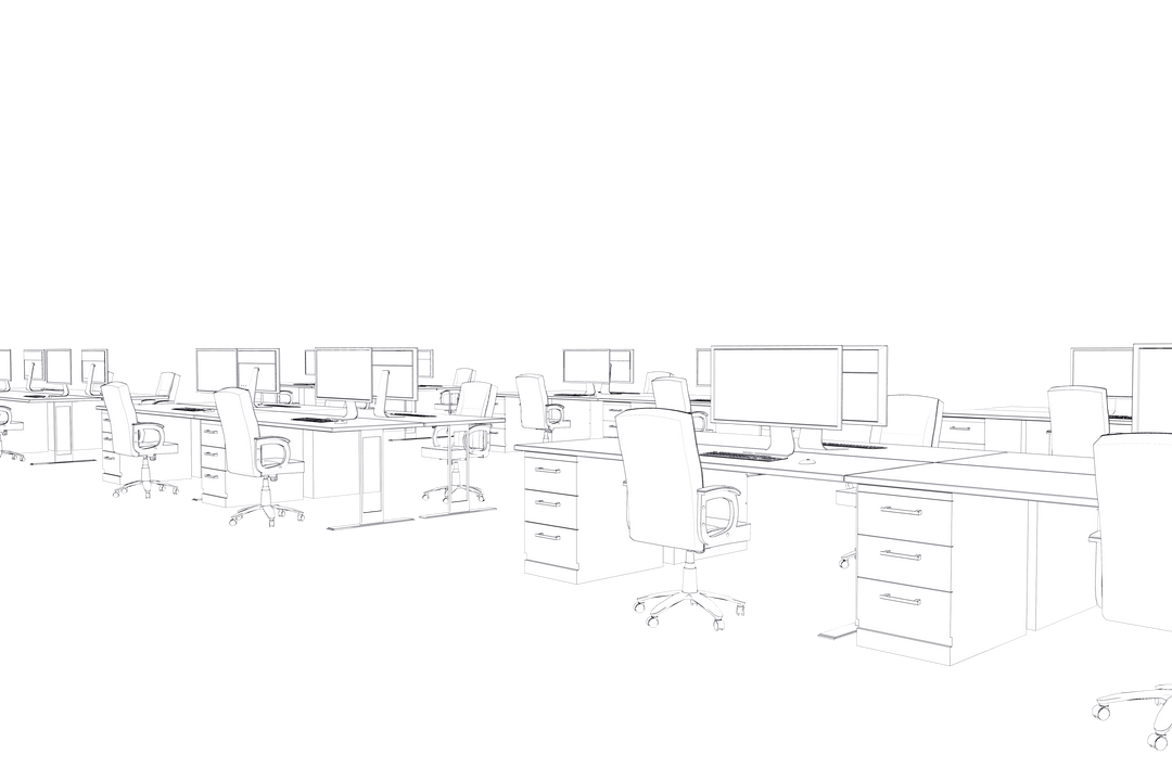 Transparent wireframe illustration of open workspace office room - Download Free Stock Images Pikwizard.com