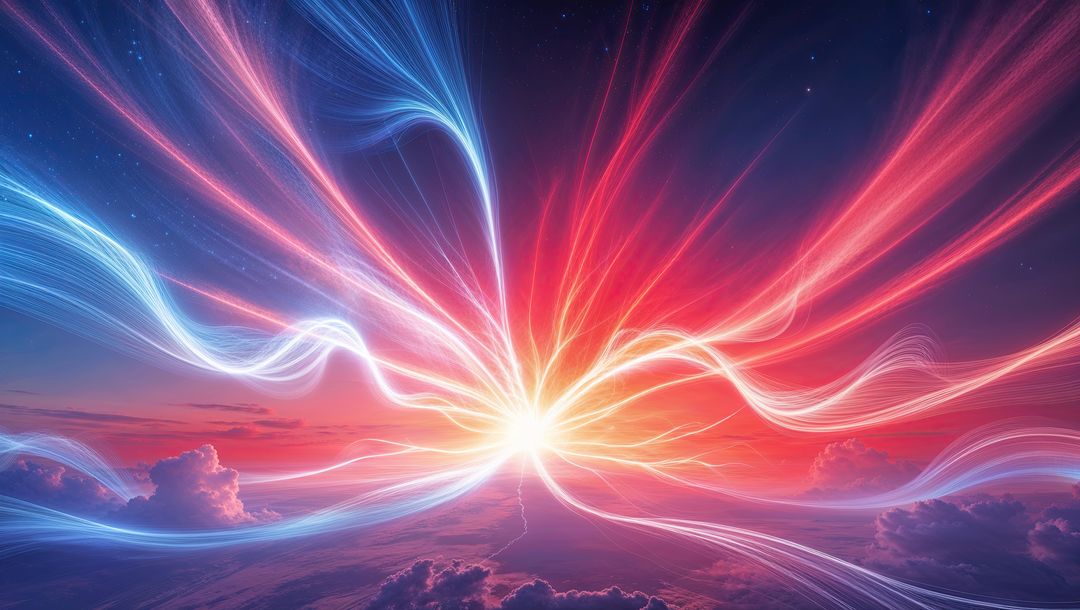 Dynamic Electric Pulses Amidst Sunset Sky