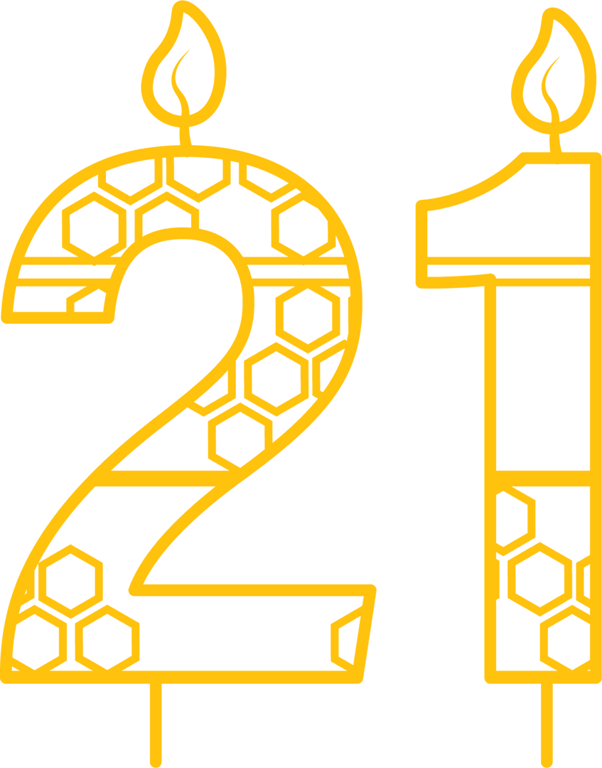 Transparent Number 21 with Flames: Celebration Design
